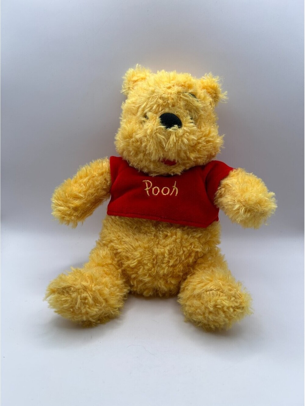 Disney Winnie The Pooh Plush Bear Medium Yellow Red Shirt Parks Embroidered Soft
